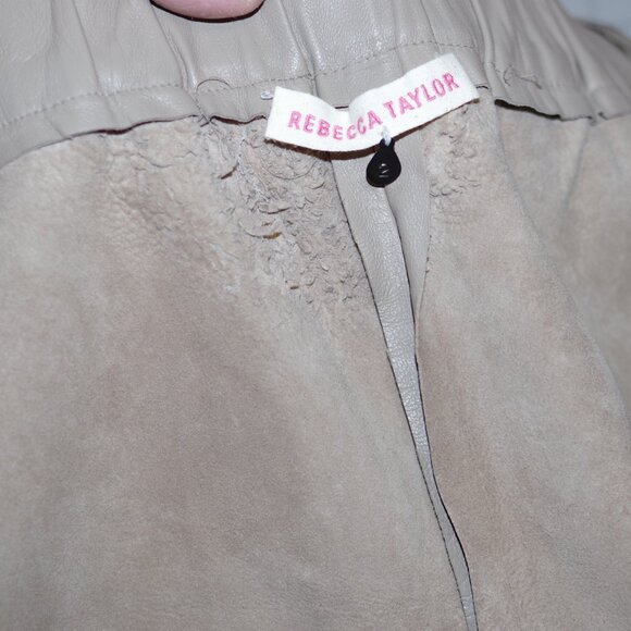 Rebecca Taylor Taupe Beige  leather pants elastic waist hem zip Jogger Size: 2 - Picture 11 of 17